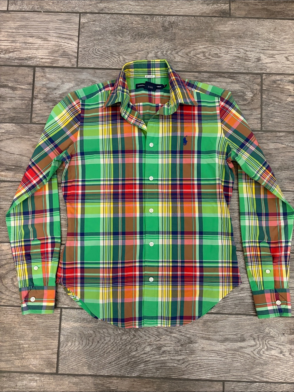 RALPH LAUREN Sport 100% Cotton Women’s Shirt Green Plaid Long Sleeve Button Sz 8